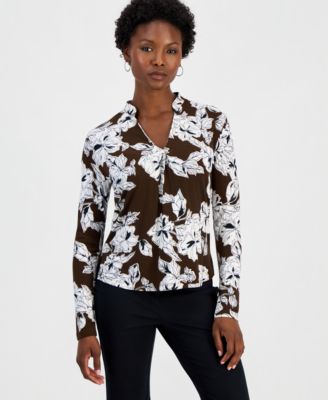 Petite Floral Long-Sleeve Blouse