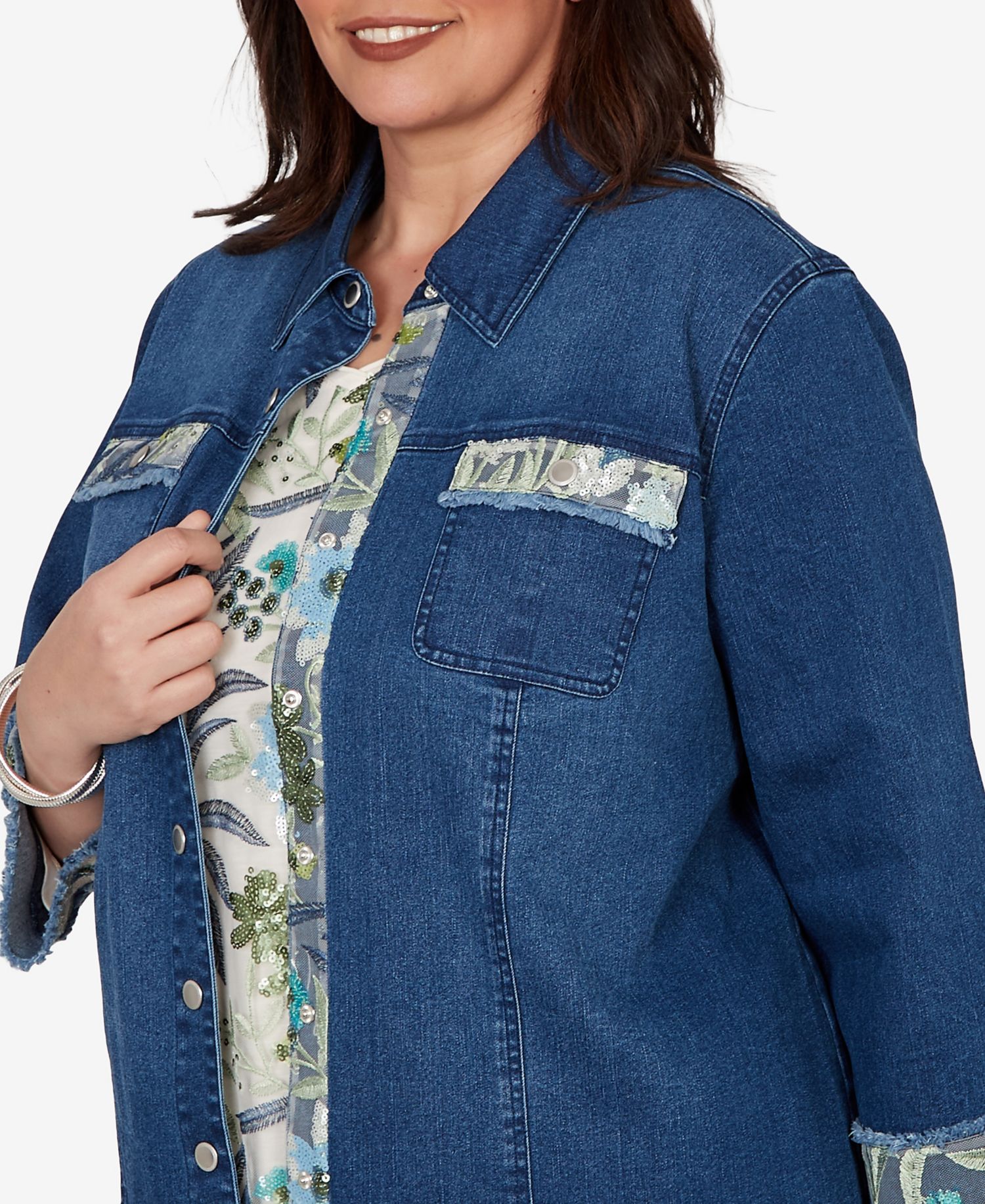 Plus Size Sequin Embellished Stretch Denim Jacket