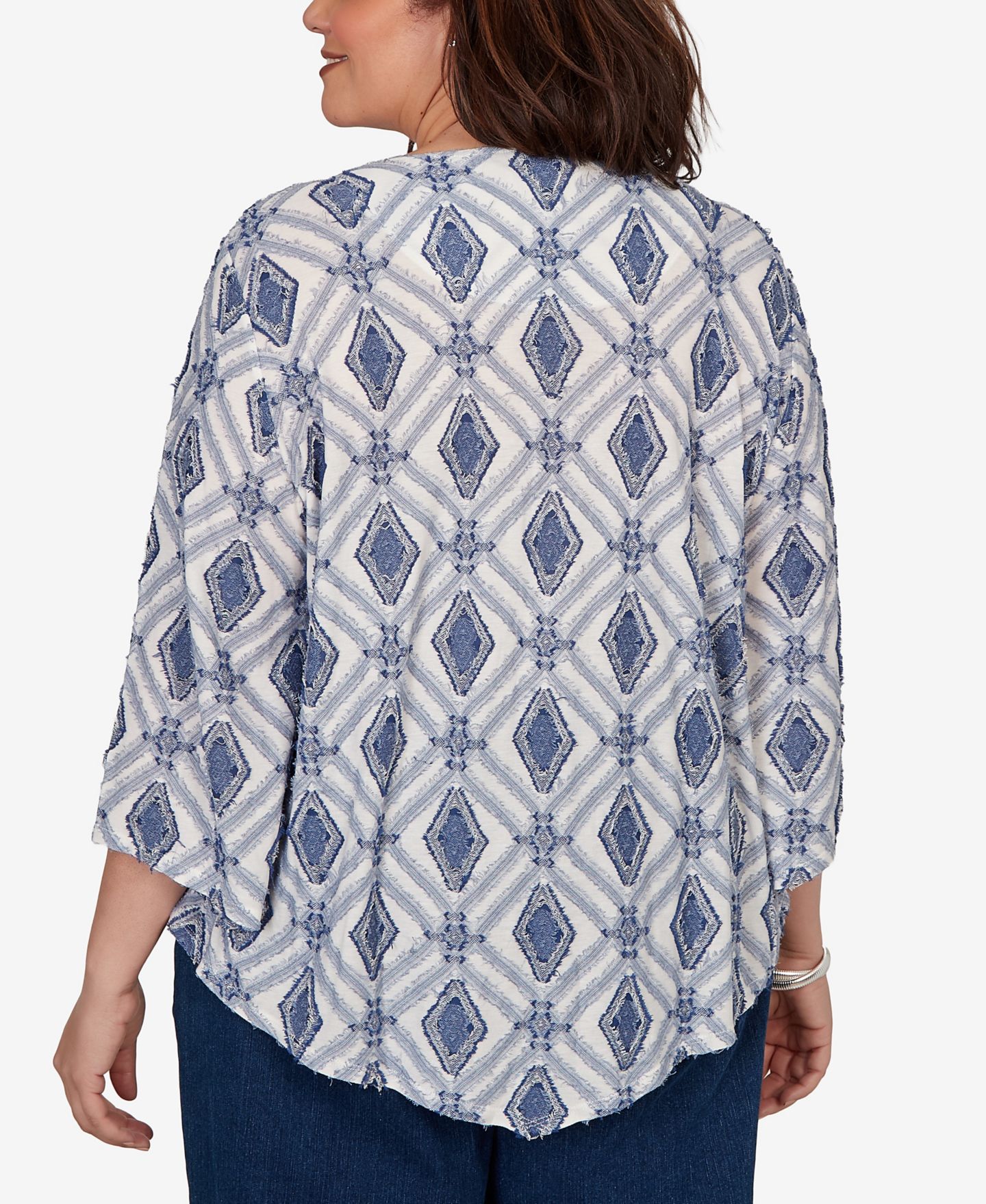 Женский топ Alfred Dunner Plus Size Diamond Textured with Necklace, цвет: Тёмно-синий — фото 5