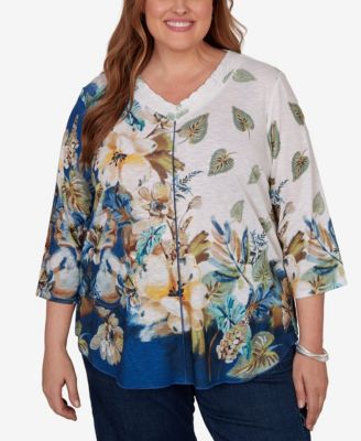 Plus Size Indigo Girls Placed Texture Floral Knit Top