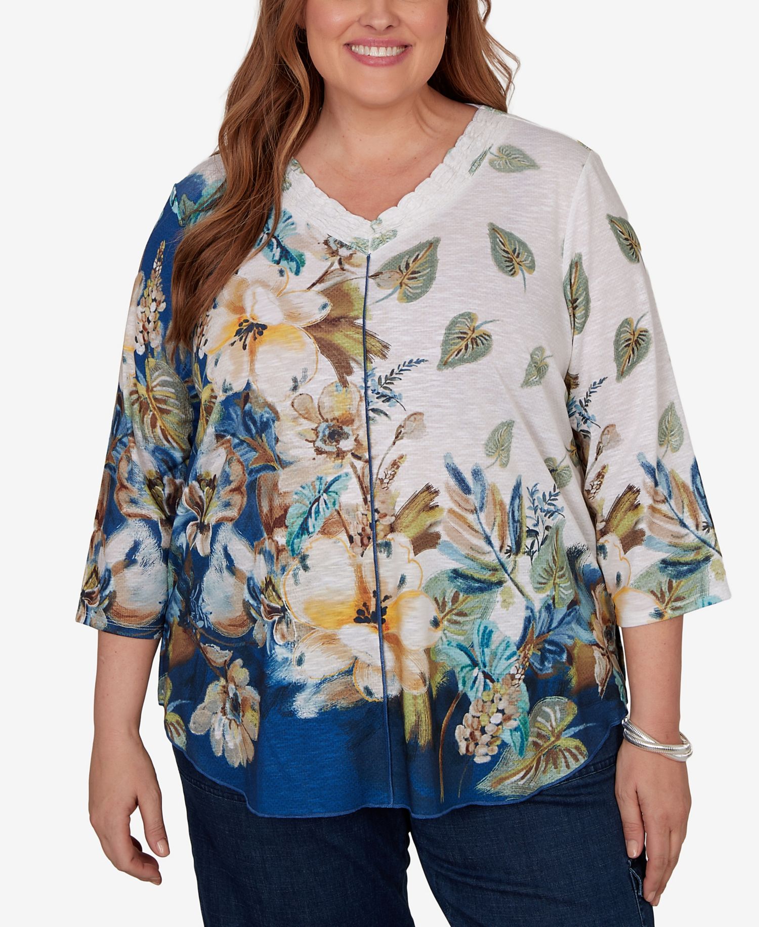 Plus Size Placed Texture Floral Knit Top