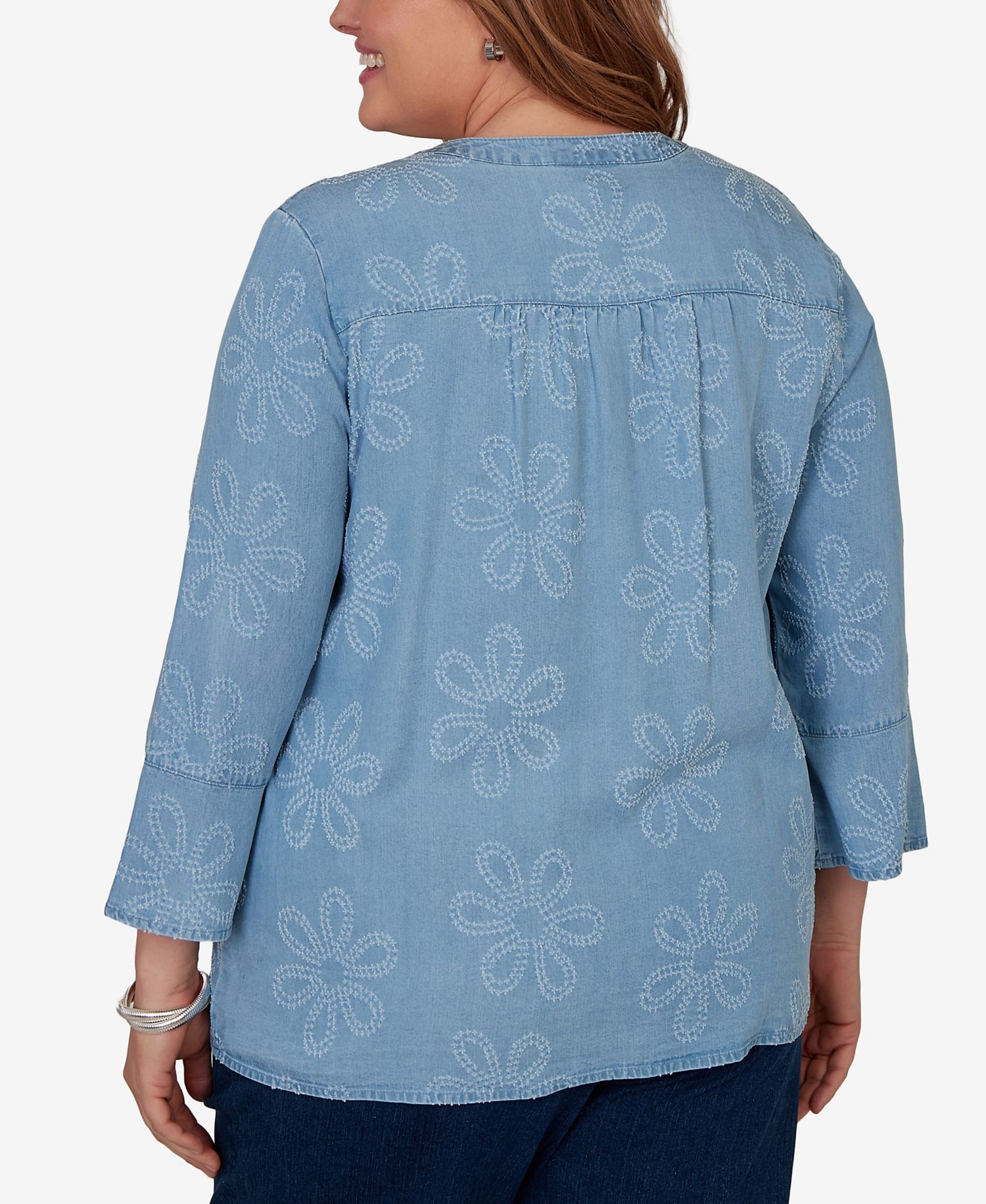 Plus Size Camden Market Tonal Embroidered Soft Henley Top