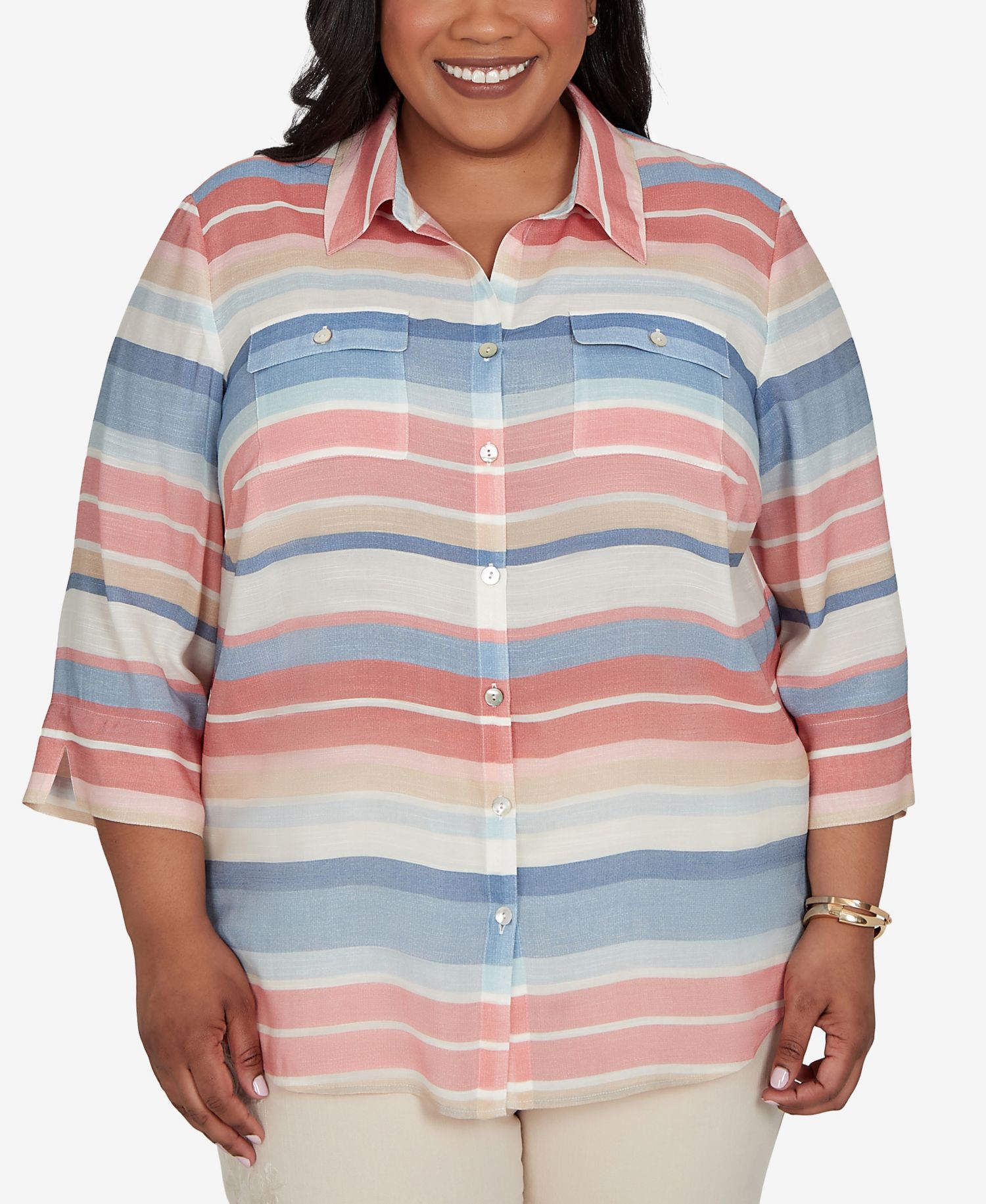 Plus Size Camden Market Colorful Stripes Button-Front Top