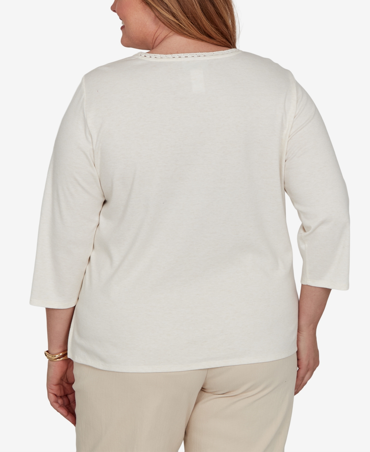 Alfred Dunner Plus Camden Market Crochet Embroidered Floral Knit Top