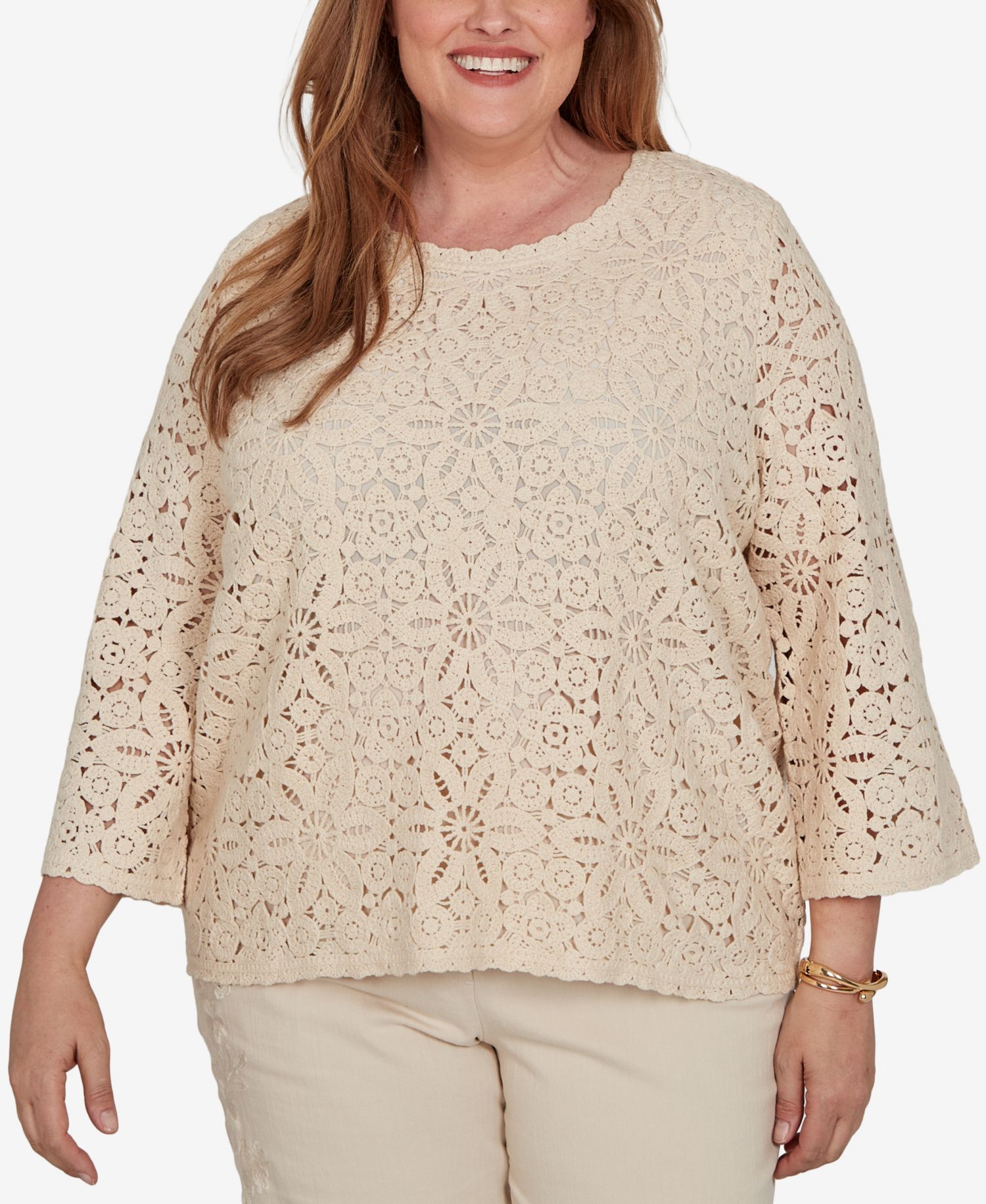 Plus Size Camden Market Floral Crochet Lined Knit Top