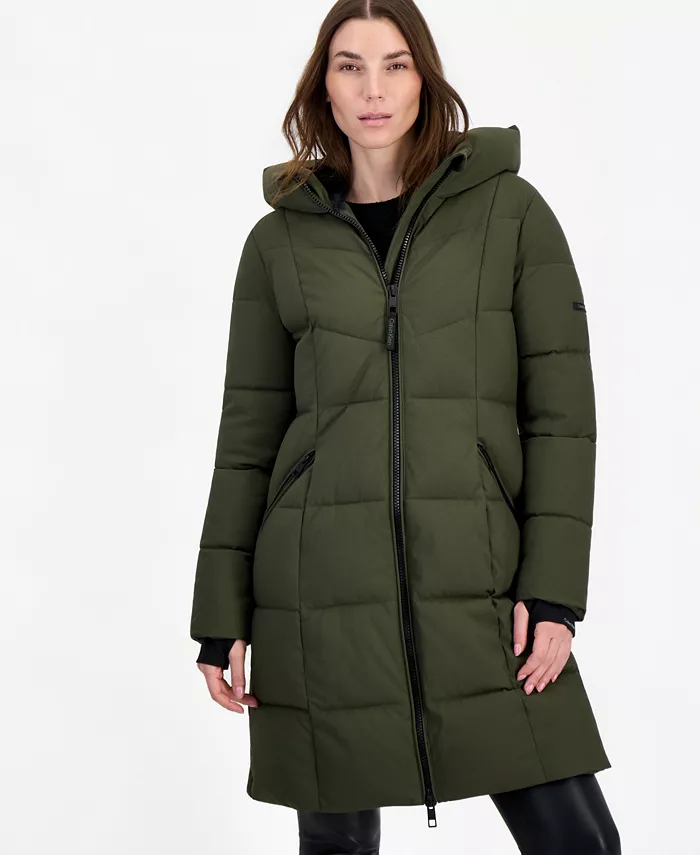 Women's Hooded Zippered Puffer Coat - thumbnail 5