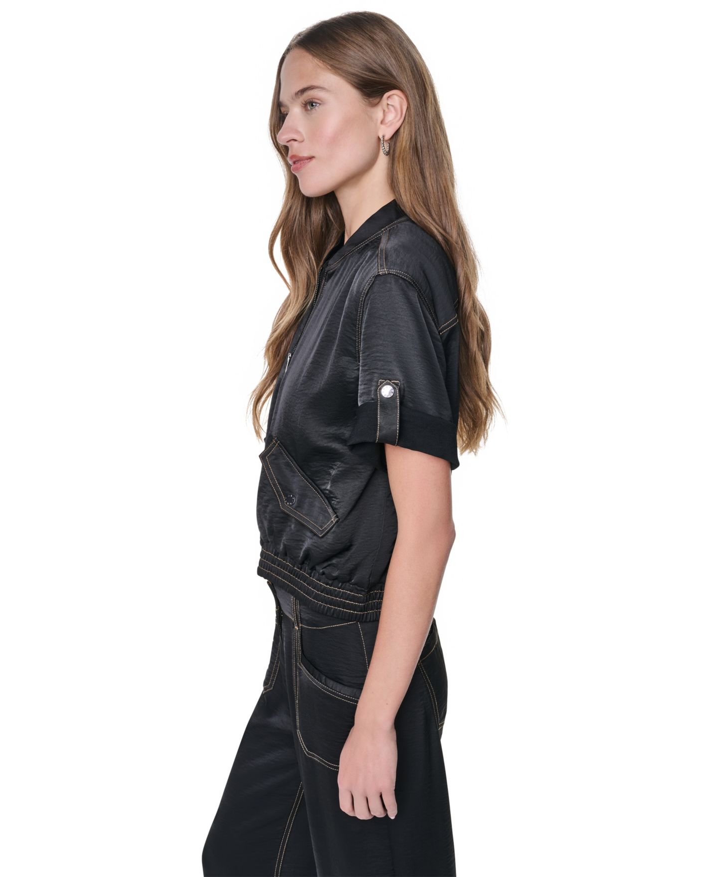 Женская куртка DKNY Roll-Tab Contrast Stitch Glazed, цвет: Чёрный — фото 5