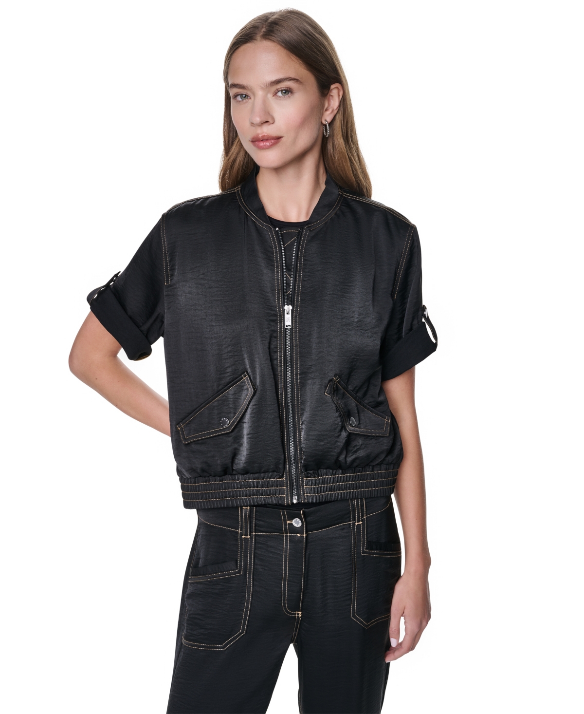 Dkny Women's Roll Tab Contrast Stitch Glazed Jacket