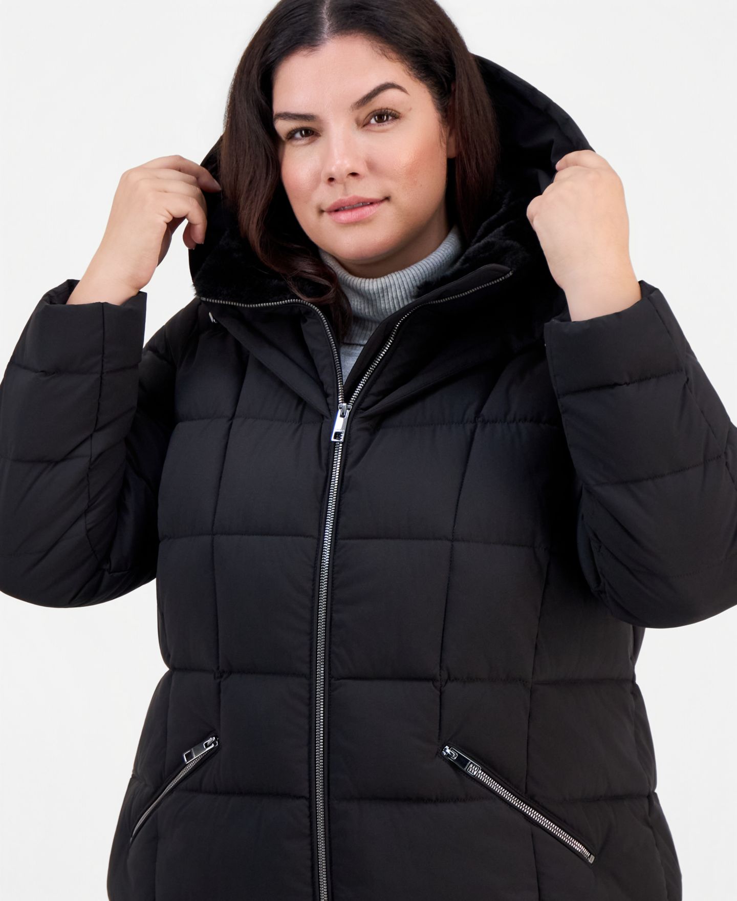 Женская куртка Calvin Klein Plus Size Hooded Puffer, цвет: Чёрный — фото 3