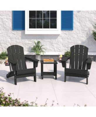 2 Piece All Weather Resistent Outdoor Patio Chair, Folding Adirondack Chair with Cup Holder, Side Table