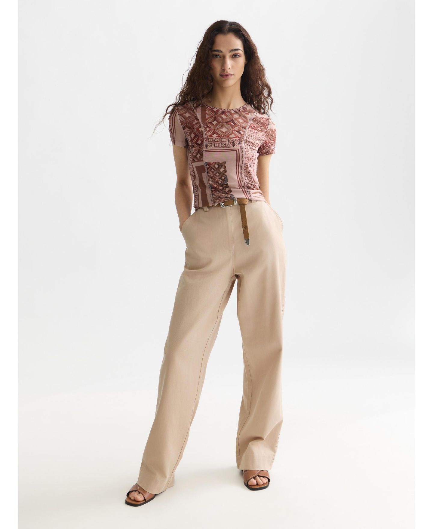 Женская футболка SCOTCH & SODA Printed Mesh Slim-Fit, цвет: Розовый пыльный меланжевый — фото 2