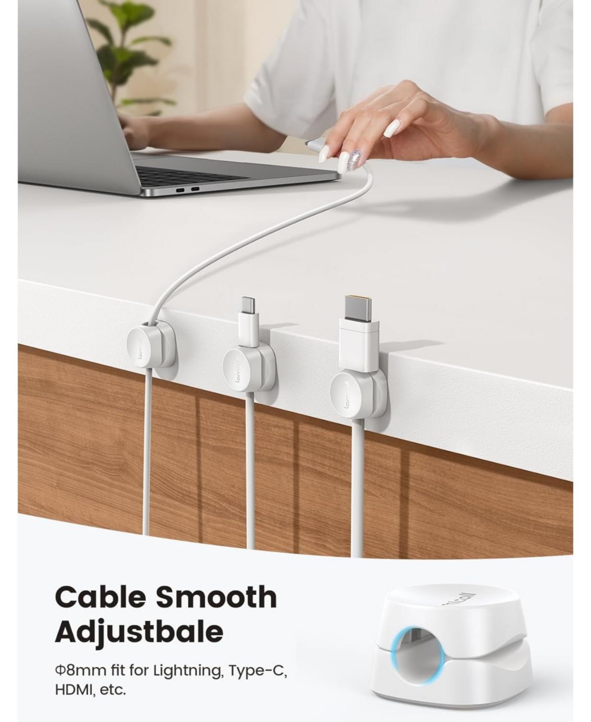 Lamicall 1Slot Desk Organizer Cord Holder , Adhesive Cable Clips