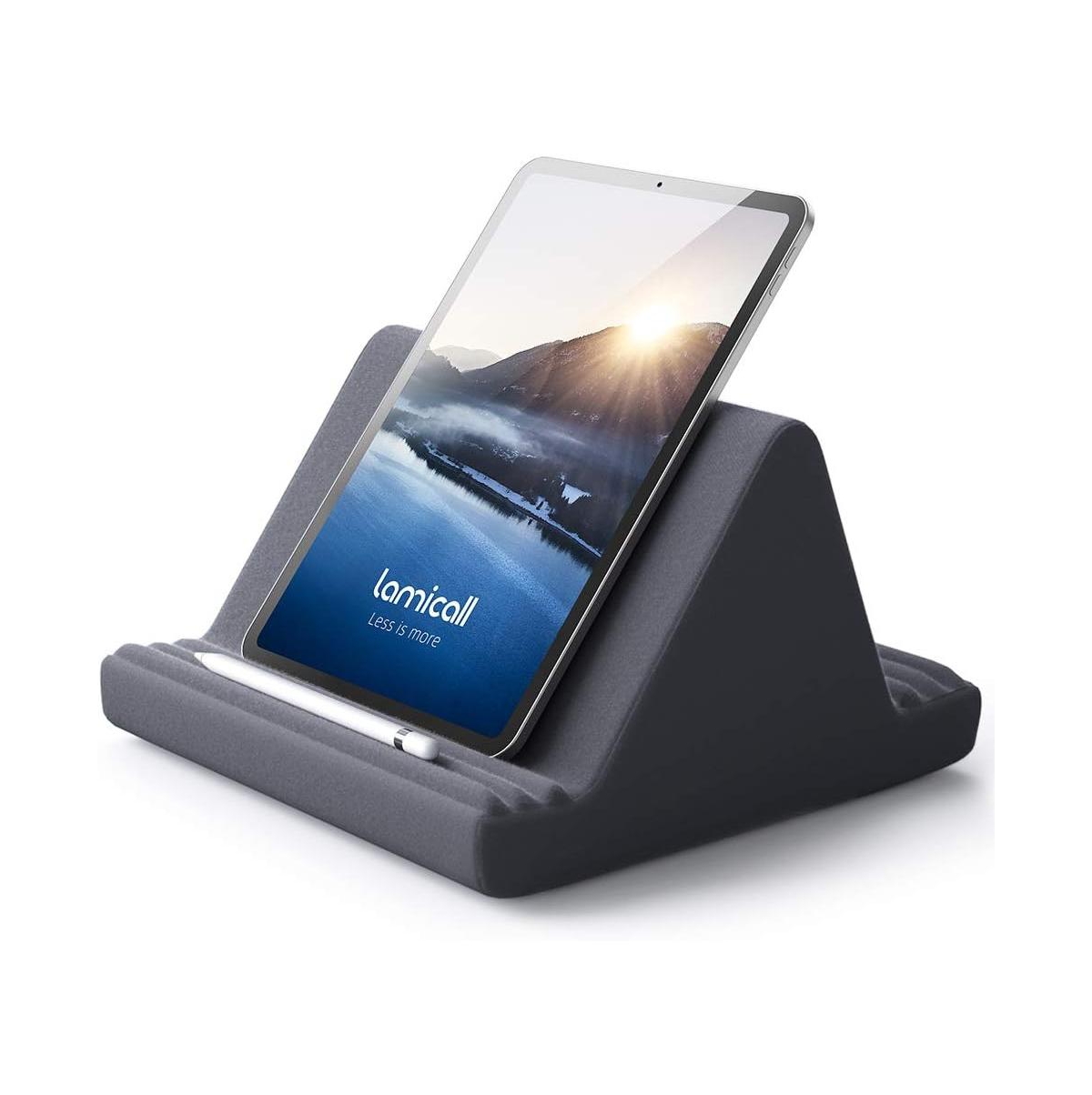Lamicall 6-Angle Adjustable Dual-Slot Tablet Pillow Stand Compatible with 4.7-13" Tablets, Phones, E-Readers & Gaming Devices - Black