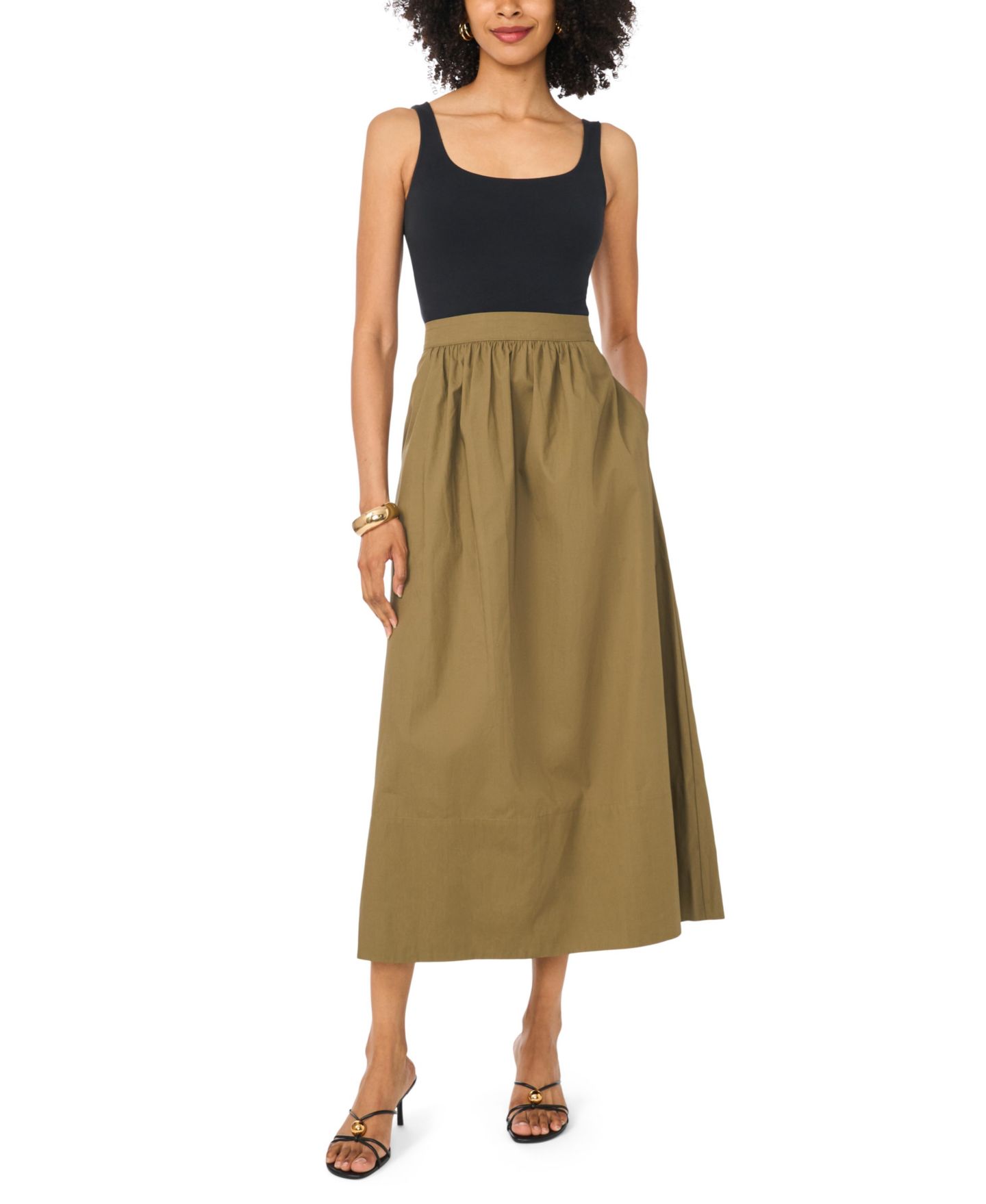 Женская юбка Vince Camuto Zipper Long Maxi, цвет: Оливковый — фото 2