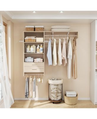 Closet Organizer System with Wood Drawers, Wall-mounted Laundry Room Storage Shelving