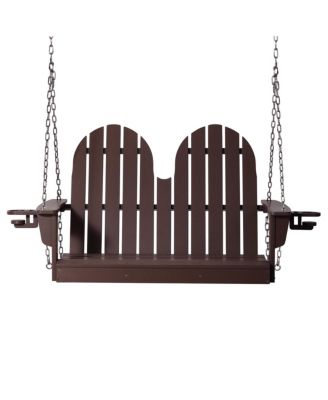 4ft Outdoor HDPE Poly Farmhouse Hanging Porch Swing With Cup Holders