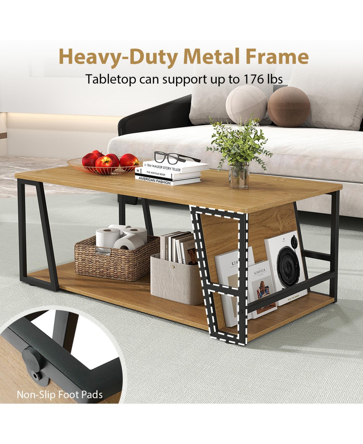 Gymax 40'' Coffee Table and 2-Tier Modern Farmhouse Center Table w/Storage Shelf