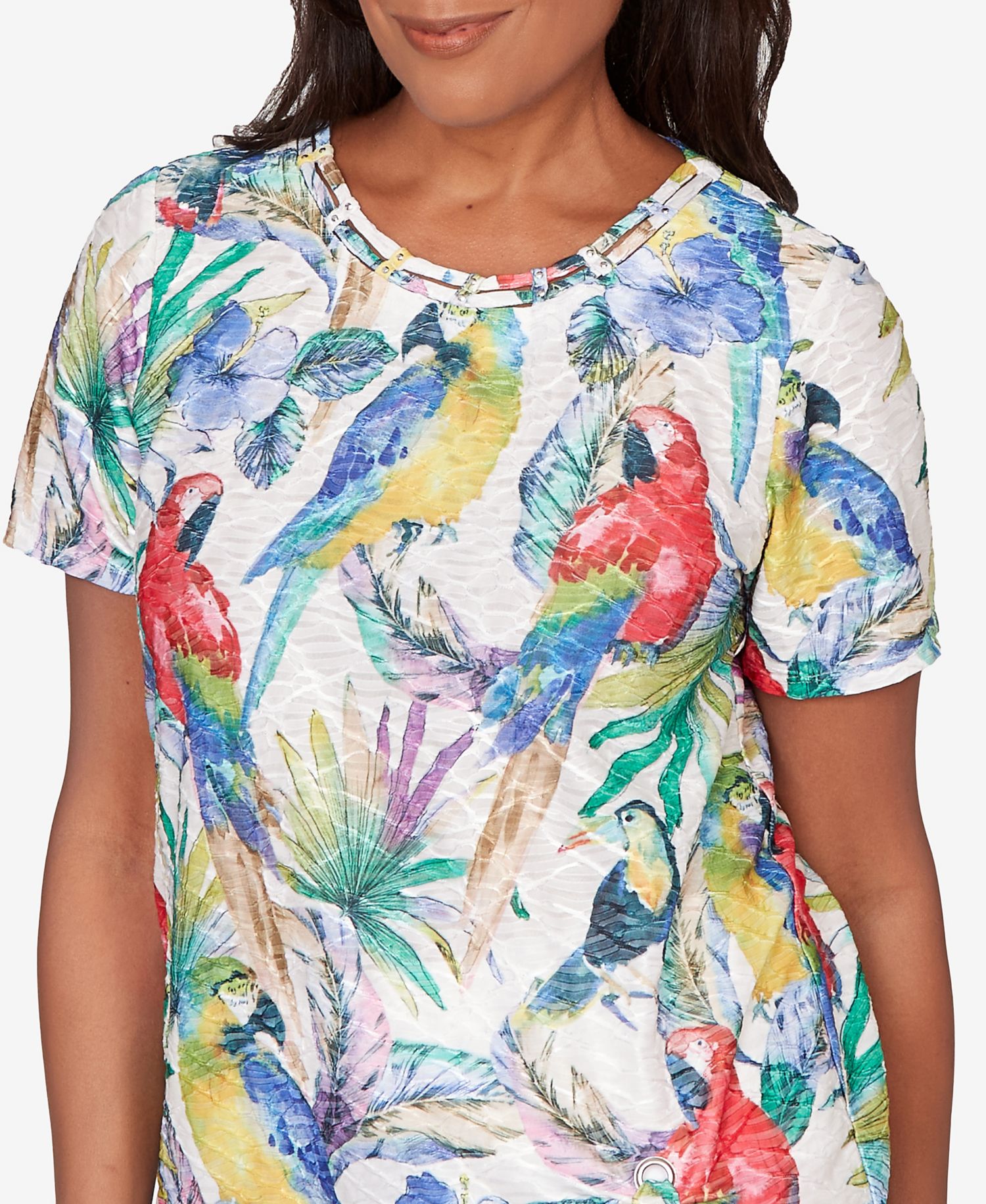 Petite Parrot Tropical Beaded Neck Top