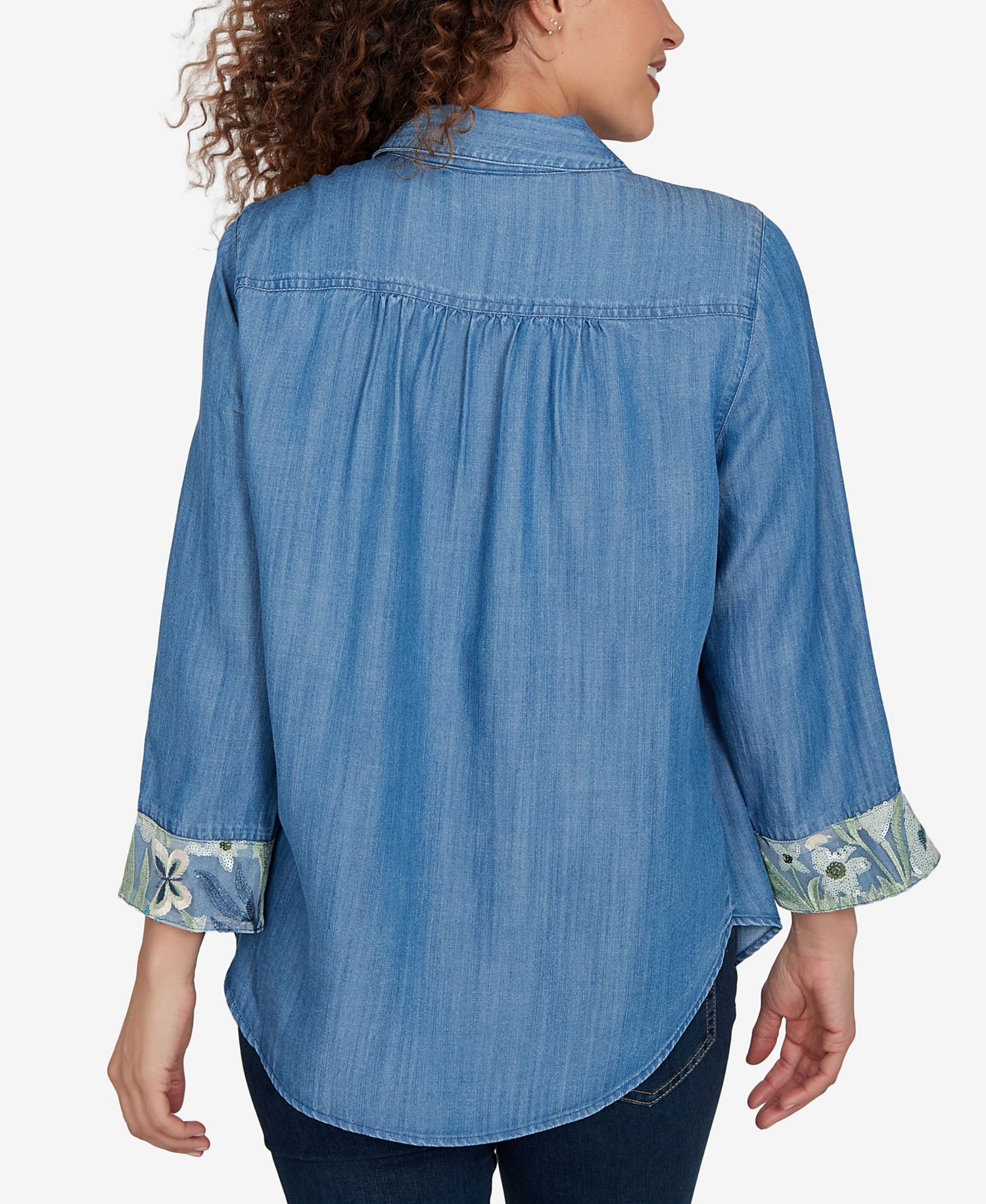 Petite Soft Lyocell Denim Sequined Button-Front Top
