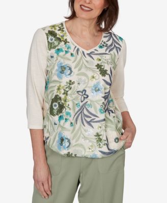 Petite Indigo Girls Sequined Floral Mesh Overlay Knit Top