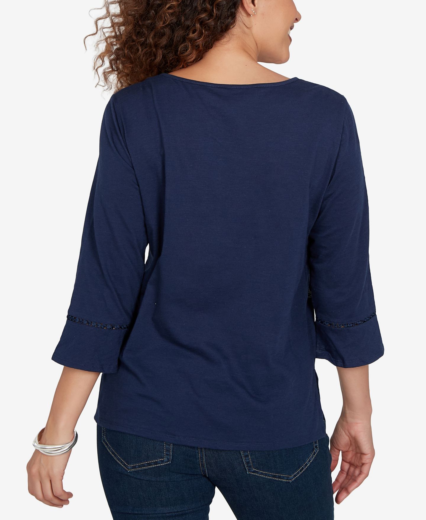 Женский топ Alfred Dunner Petite Asymmetric Sequin Flowers Knit, цвет: Тёмно-синий — фото 5