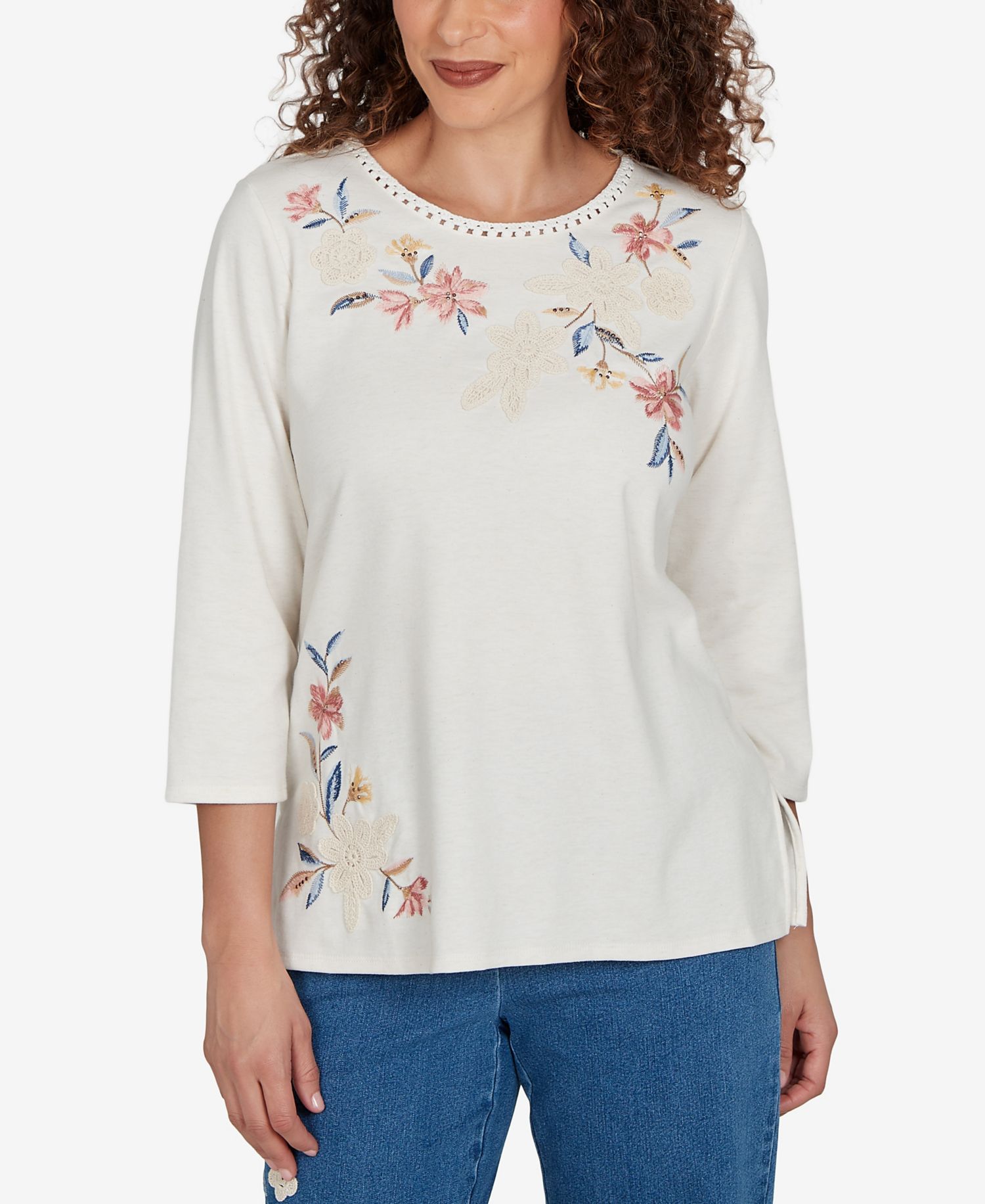 Petite Camden Market Crochet Embroidered Floral Knit Top