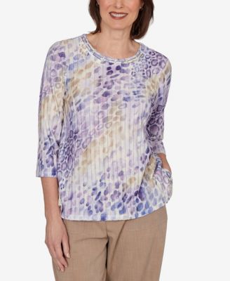Petite Grand Bazaar Animal Print Ribbed Knit Top