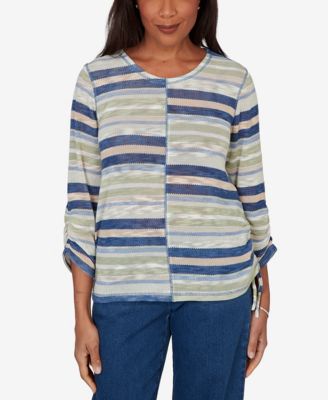 Petite Indigo Girls Spliced Multi Stripe Knit Top