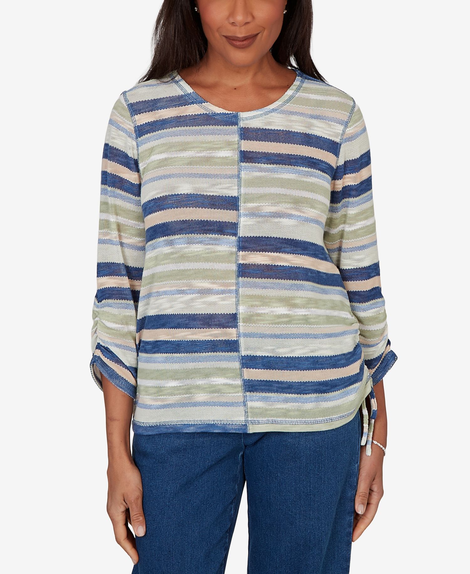 Petite Spliced Multi Stripe Knit Top