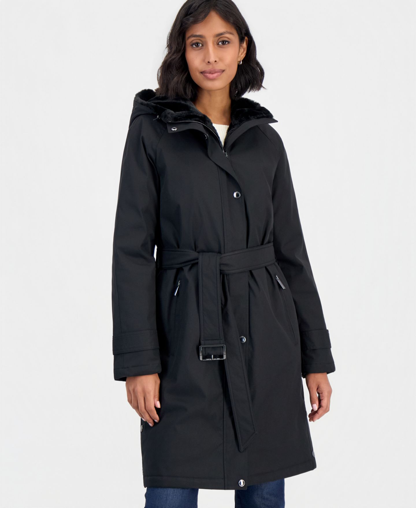 Женское пальто Michael Kors Softshell Hooded Faux Fur Collar, цвет: Чёрный — фото 3