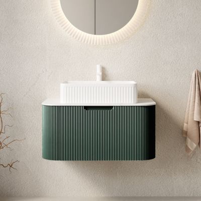 Light Green Wall Mounted Bathroom Vanity with Ceramic Sink, Plywood Cabinet, Soft Close Striped Drawer, Pre-assembled