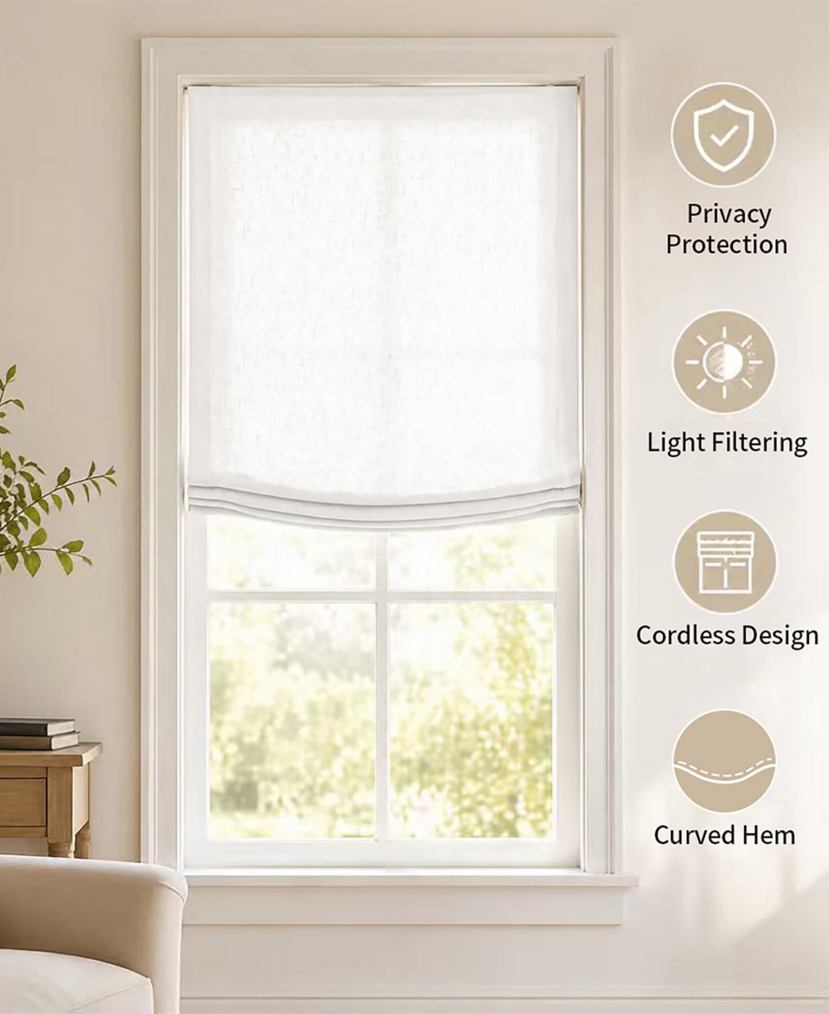 Shadisfy Soft Linen Blend Cordless Relaxed Roman Shade
