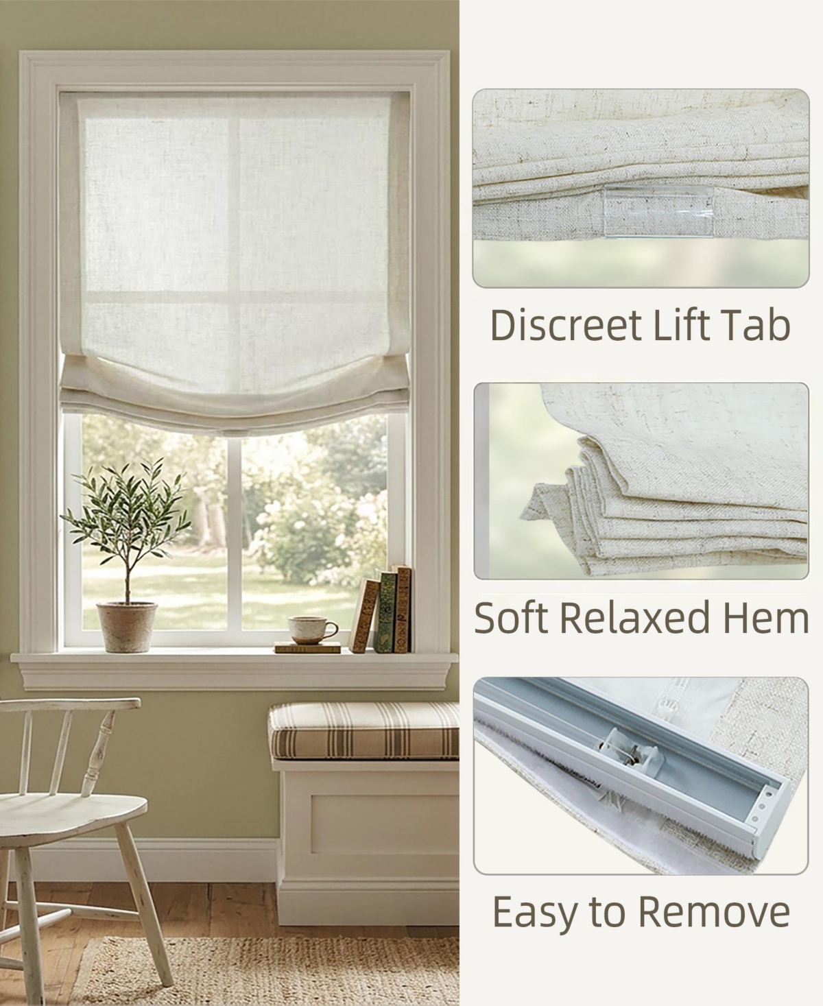 Shadisfy Soft Linen Blend Cordless Relaxed Roman Shade