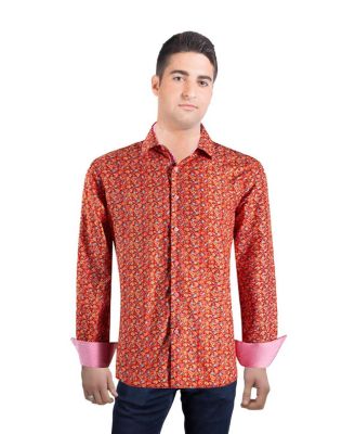 Men's Slim Fit Paisley Print Button-Down Shirt