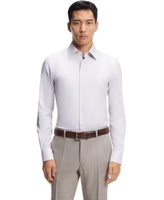 BOSS by Hugo Boss Men's Italian-Made Structured Cotton Slim-Fit Dress Shirt  - Macy's