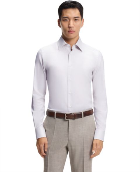 Мужская рубашка Hugo Boss Italian-Made Structured Cotton Slim-Fit Dress Shirt, цвет: Тёмный бежевый