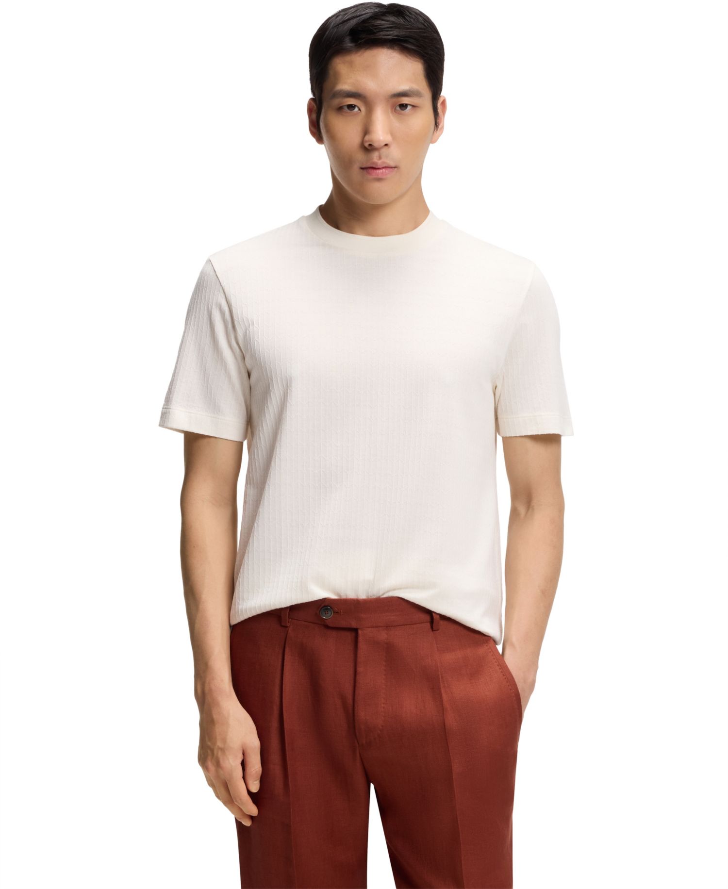 Men's Cotton-Silk Geometric Jacquard T-Shirt