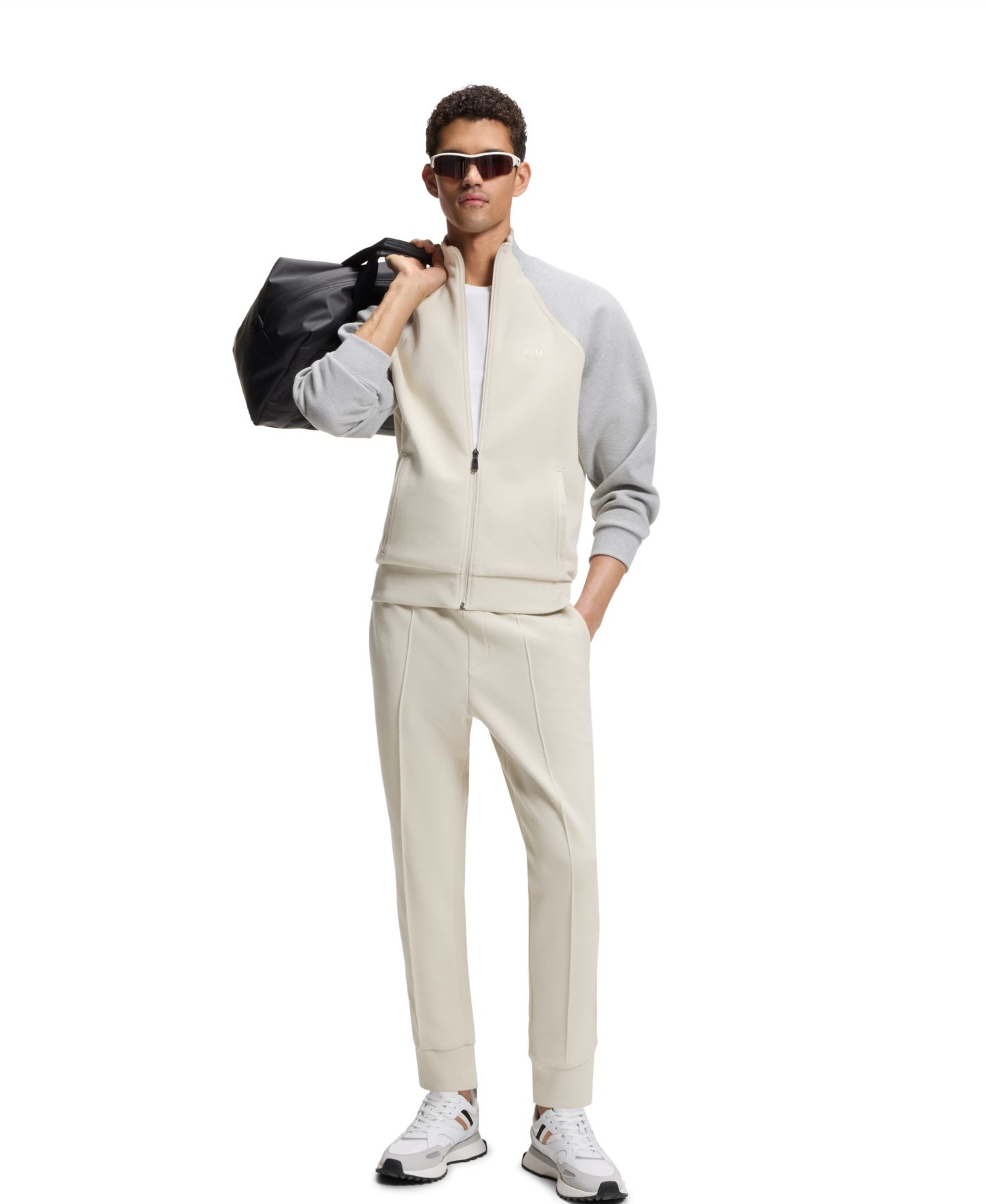 Мужские брюки Hugo Boss Cotton-Blend Tracksuit, цвет: Бежевый — фото 3