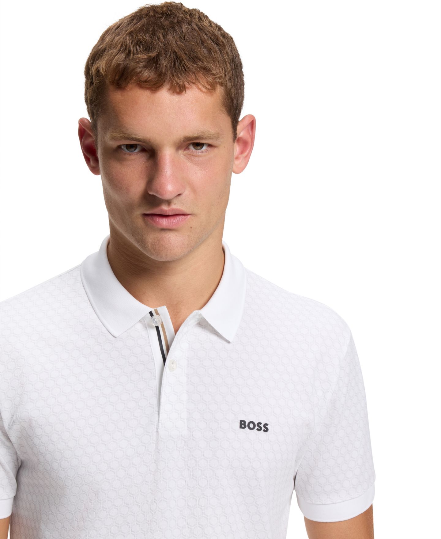 Мужское поло Hugo Boss Printed Pattern Cotton-Pique Polo Shirt, цвет: Белый — фото 2