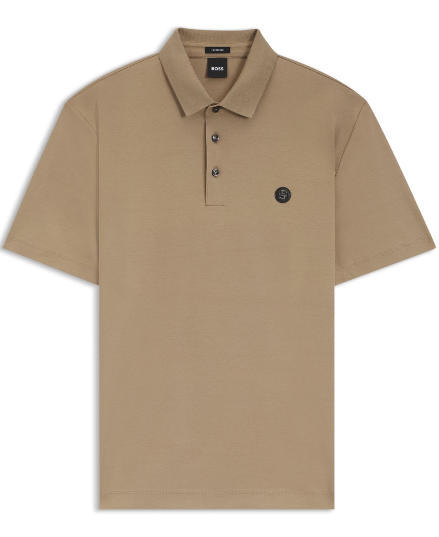 Мужское поло Hugo Boss Mercerized-Cotton Double B Monogram Polo Shirt, цвет: Тёмный бежевый — фото 4