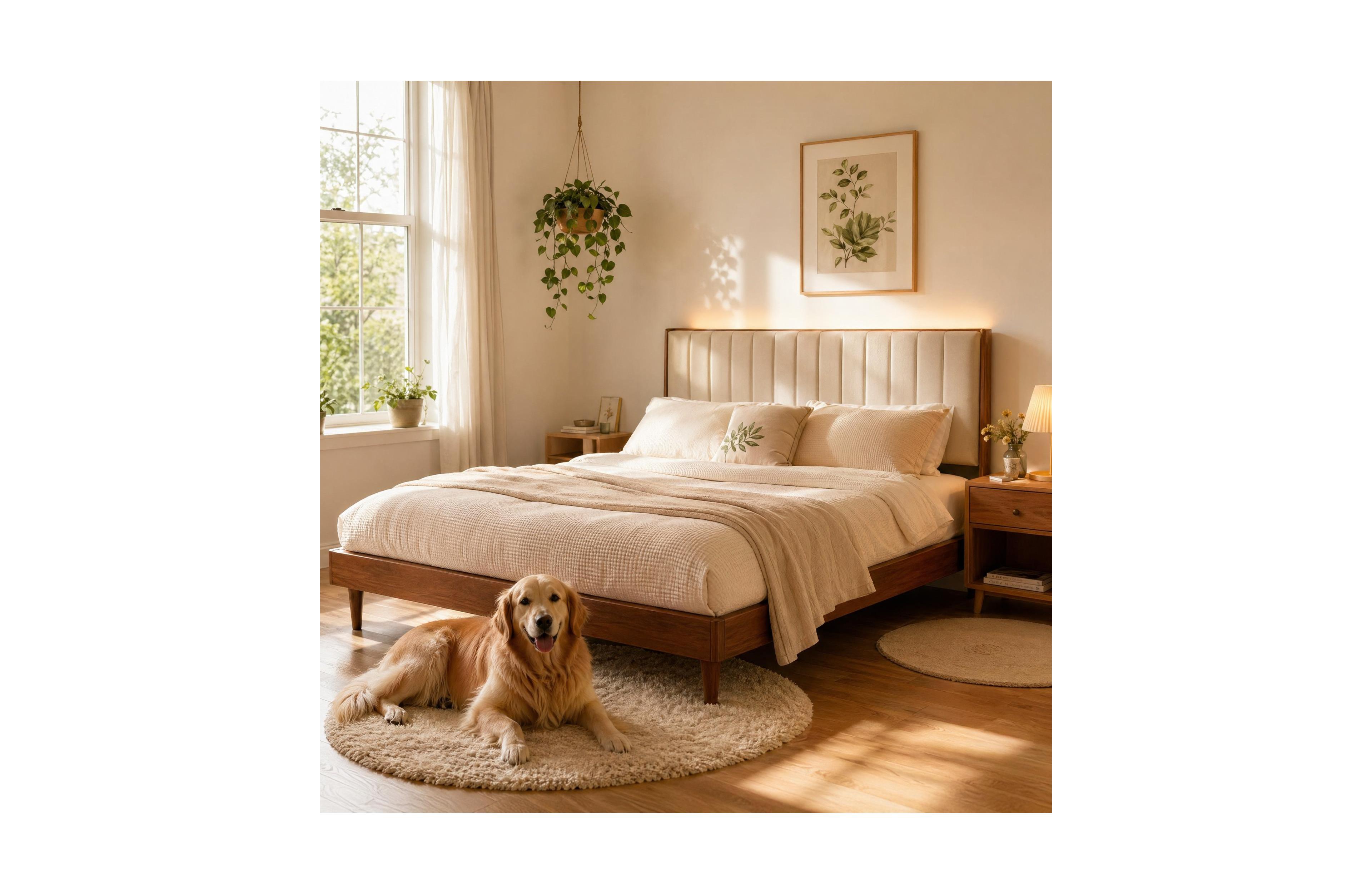 homfan Platform Bed Frame with Led and Usb Ports, Upholstered Headboard Shelves, No Box Spring Needed, Heavy Duty Wood Metal Frame