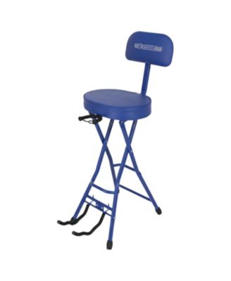 Guitar Stool Padded Chair w Backrest Foldable Music Seat Built in Foot Rest Guitar Stand