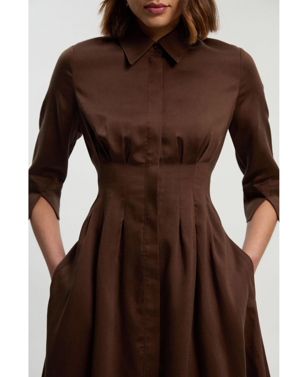 Karen Millen Women's Tailored Linen Darted Waist Midi Dress