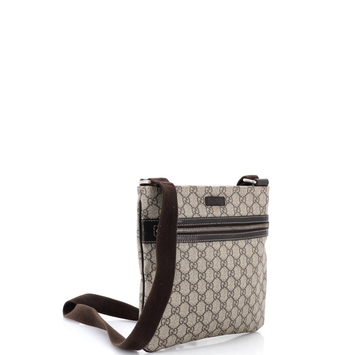 Pre-Owned Gucci Medium Front Zip Flat Messenger Bag Gg Coated Canvas