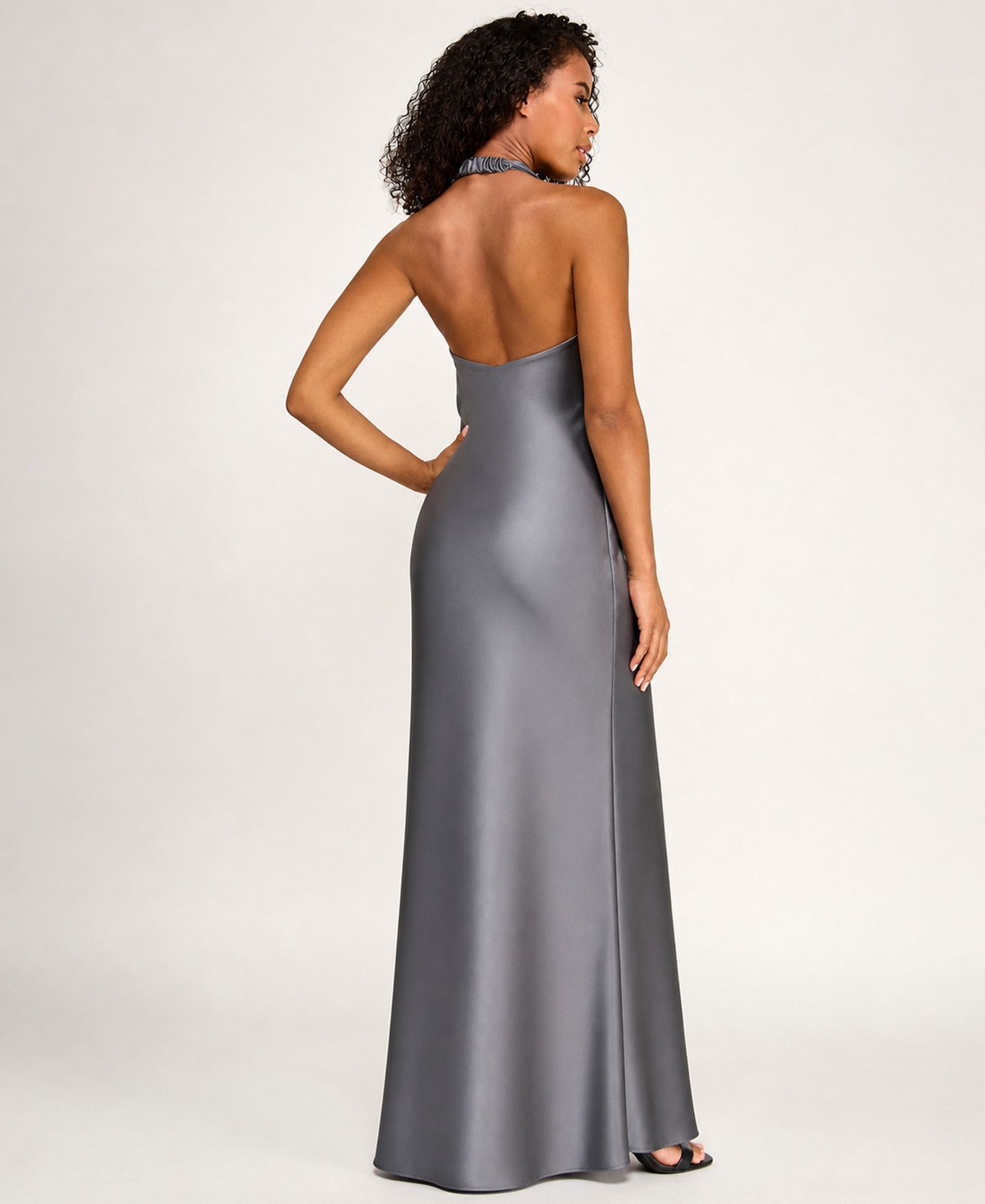 Женское платье SENI & CADE Juniors' Halter Neck Satin Long, цвет: Угольный — фото 5