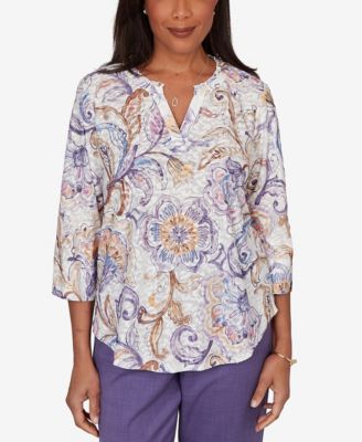 Women's Grand Bazaar Jacobean Floral Split Neck Top