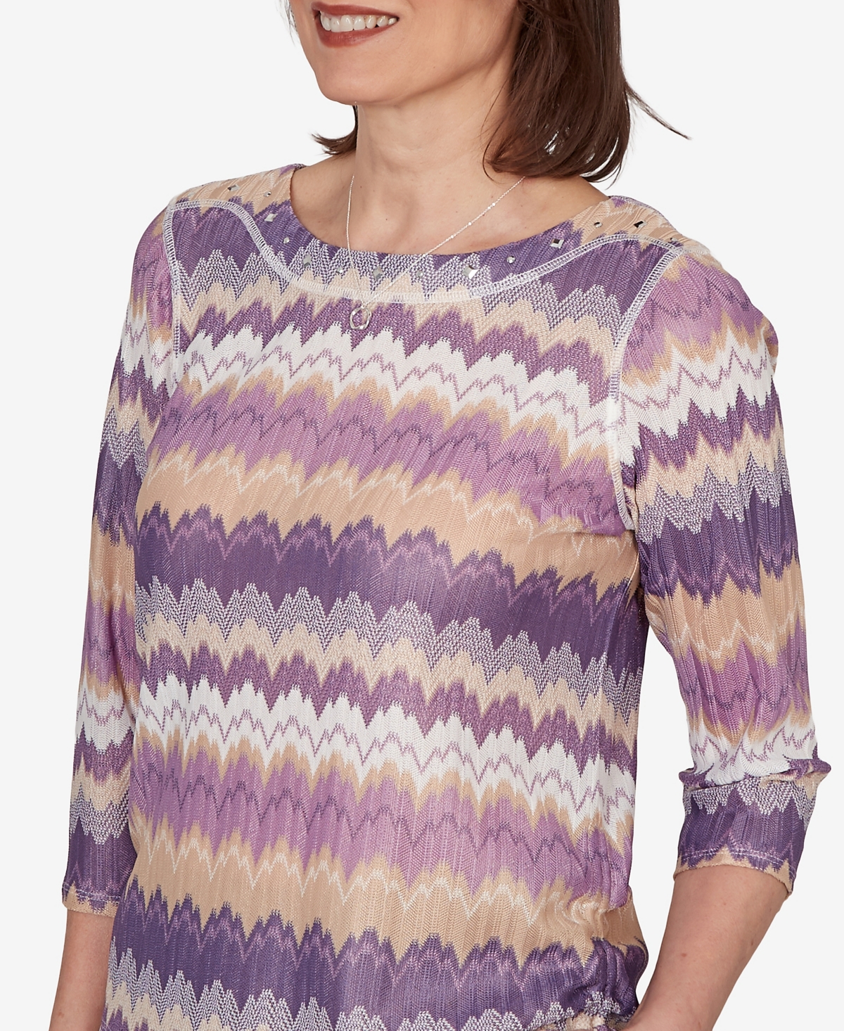 Alfred Dunner Women's Grand Bazaar Rippled Stripes Knit Top