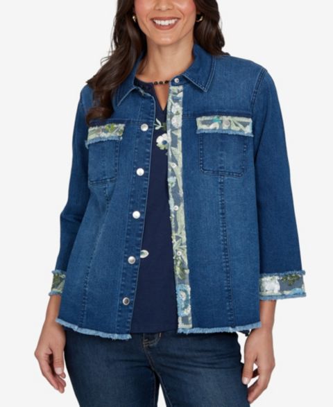 Женские куртки Alfred Dunner Women's Indigo Girls Sequin Embellished Stretch Denim Jacket