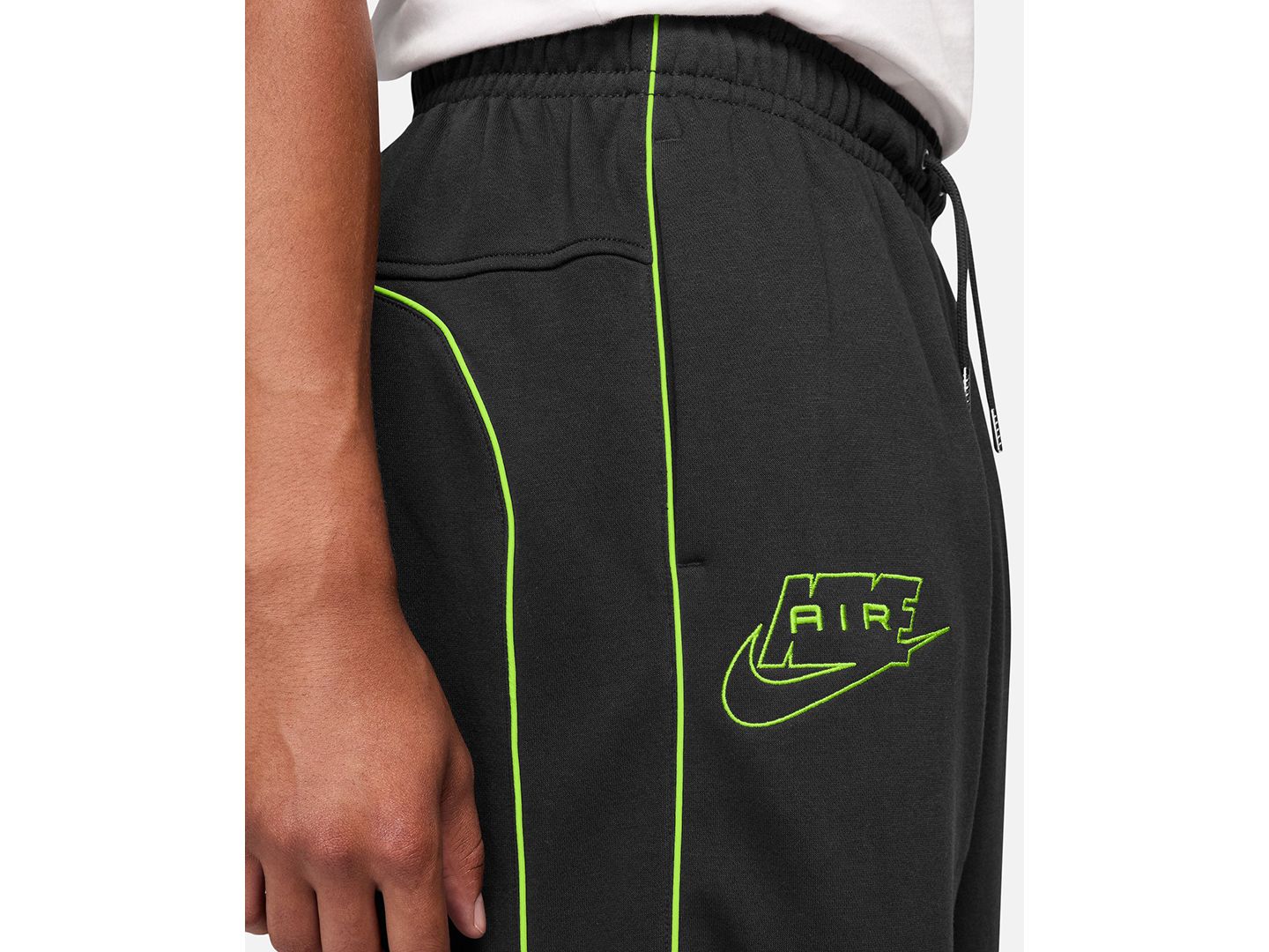 Мужские брюки Nike Air Open Hem Fleece, цвет: Чёрный / Кислотно-жёлтый — фото 3