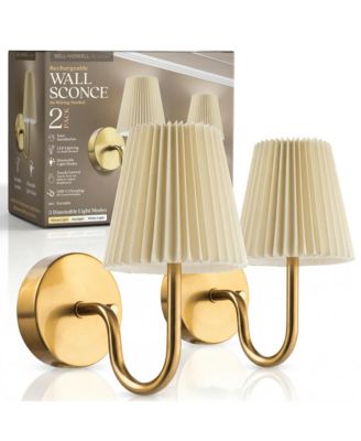 Set of 2 Accord Pleat Shade Dimmable LED Rechargeable Cordless Touch Control Lights Wall Sconces